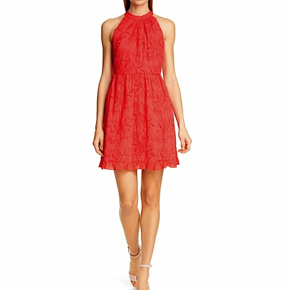TED BAKER Lorene Embroidered Cotton Dress In Red - Picture 1 of 14